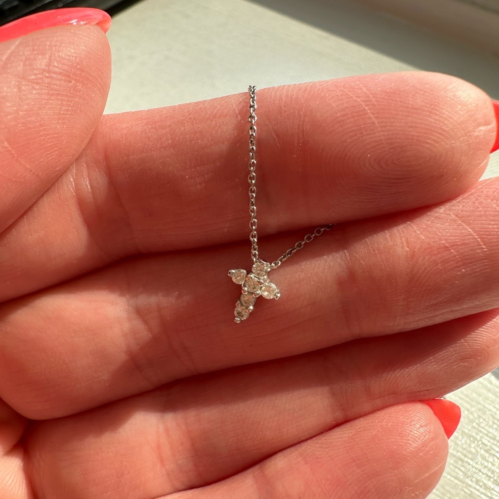 18K WHITE GOLD TINY TREASURES DIAMOND BABY CROSS NECKLACE